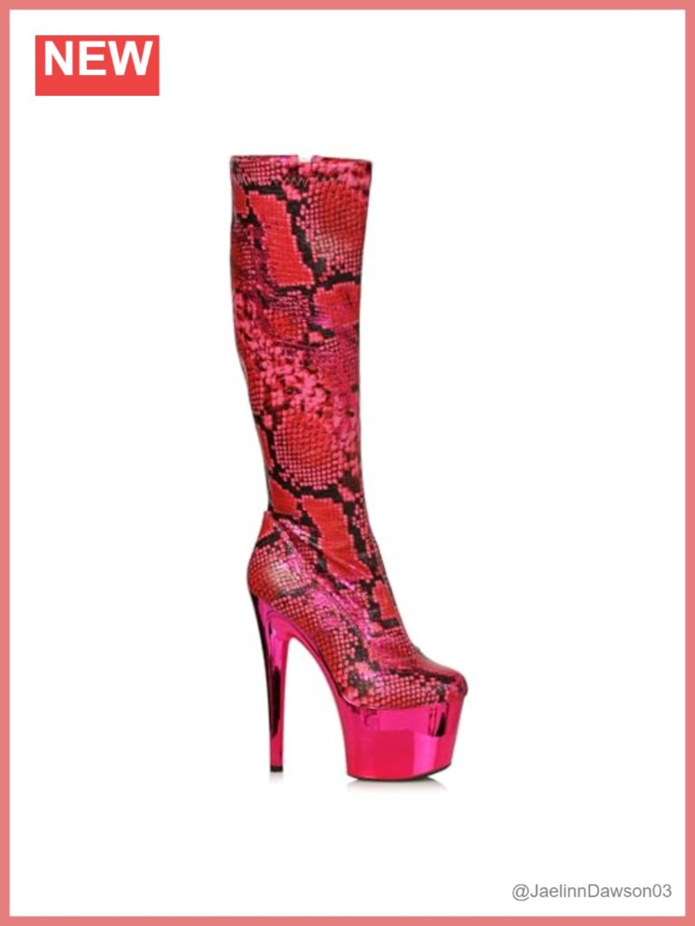 Knee High Platform Boot with Faux Snake Skin Print 7" Stiletto Heel